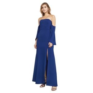 BCBG MAX AZRIA ROYAL BLUE SIMONE OFF THE SHOULDER EVENING GOWN SIZE 12